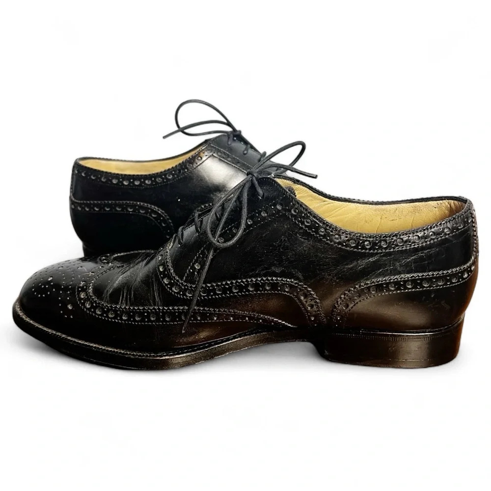 Hickey Freeman - Men’s Black Leather Wingtip‎ Oxford Dress Shoes Wide - 8 EEE